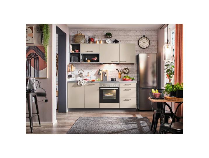 Express Küchenleerblock, Creme, nur wie online abgebildet bestellbar, 205 cm, Made in Germany, in den Filialen seitenverkehrt erhältlich, vormontierter Korpus, Küchen, Küchenzeilen & Küchenblöcke, Küchenzeilen ohne Geräte