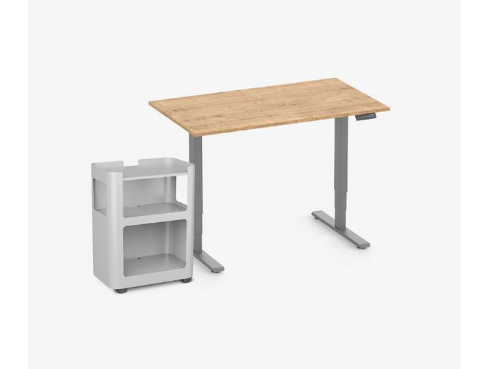 FOKUS Schreibtisch + Rollwagen Eiche Grau 120x70
