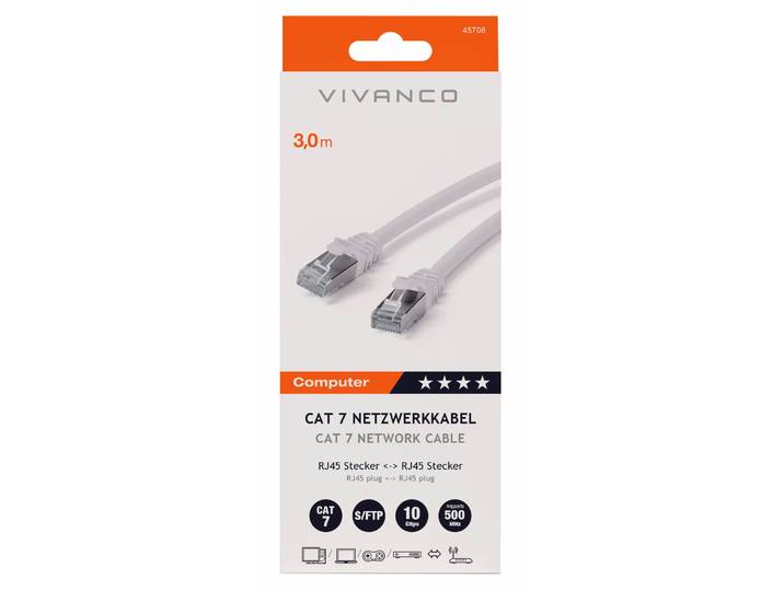 Vivanco CAT 7, 3.0m CAT 7 Netzwerkkabel, Twisted Pair, S/FTP, 3m – PC Kabel/PC Adapter