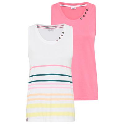 Trägertop KANGAROOS, Damen, Gr. 32/34, bunt (weiß gestreift, pink), Jersey, Obermaterial: 50% Baumwolle, 50% Modal, gestreift, unifarben, A-Linie hüftlang, Rundhals, Tops Trägertop, Rundhalsausschnitt, aus Baumwolle und Modal, gestreift und uni