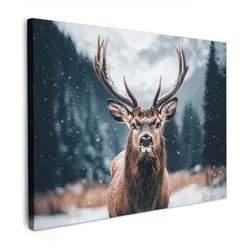 LEINWANDBILD Hirsche - Tiere - Landschaft - Winter - Schnee Wandbilder 80x60 cm