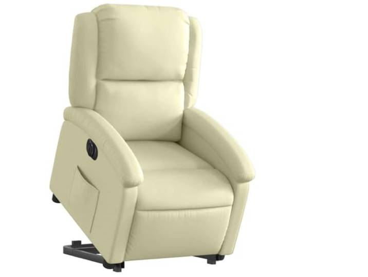 Relaxsessel mit Aufstehhilfe Elektrisch Creme Echtleder Elektromotor für Aufstehen und Liegen,135 Grad Neigung,Seitentasche,Holz-und-Metall-Rahmen,110 kg pro Sitz