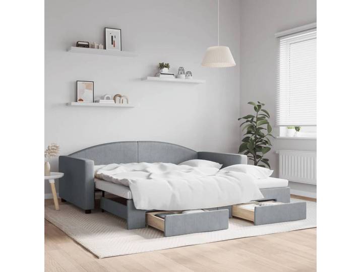 furnicato Bett Ausziehbares Tagesbett 212x110x75 cm Hellgrau (1-tlg), Stauraum-Schlafsofa mit Rollkasten für dein Gästezimmer
