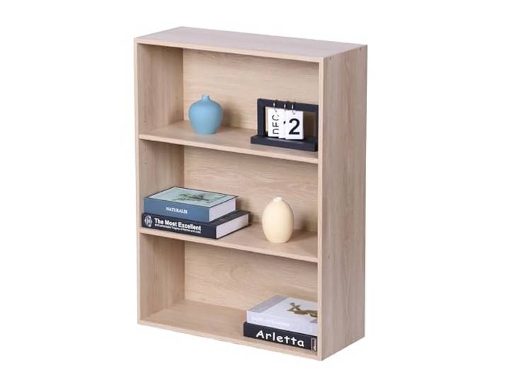 Relaxdays Bücherregal, HxBxT: 82 x 60 x 24 cm, 3 Fächer, Eiche verstellbare Böden, Buchregal, Standregal Wohnzimmer