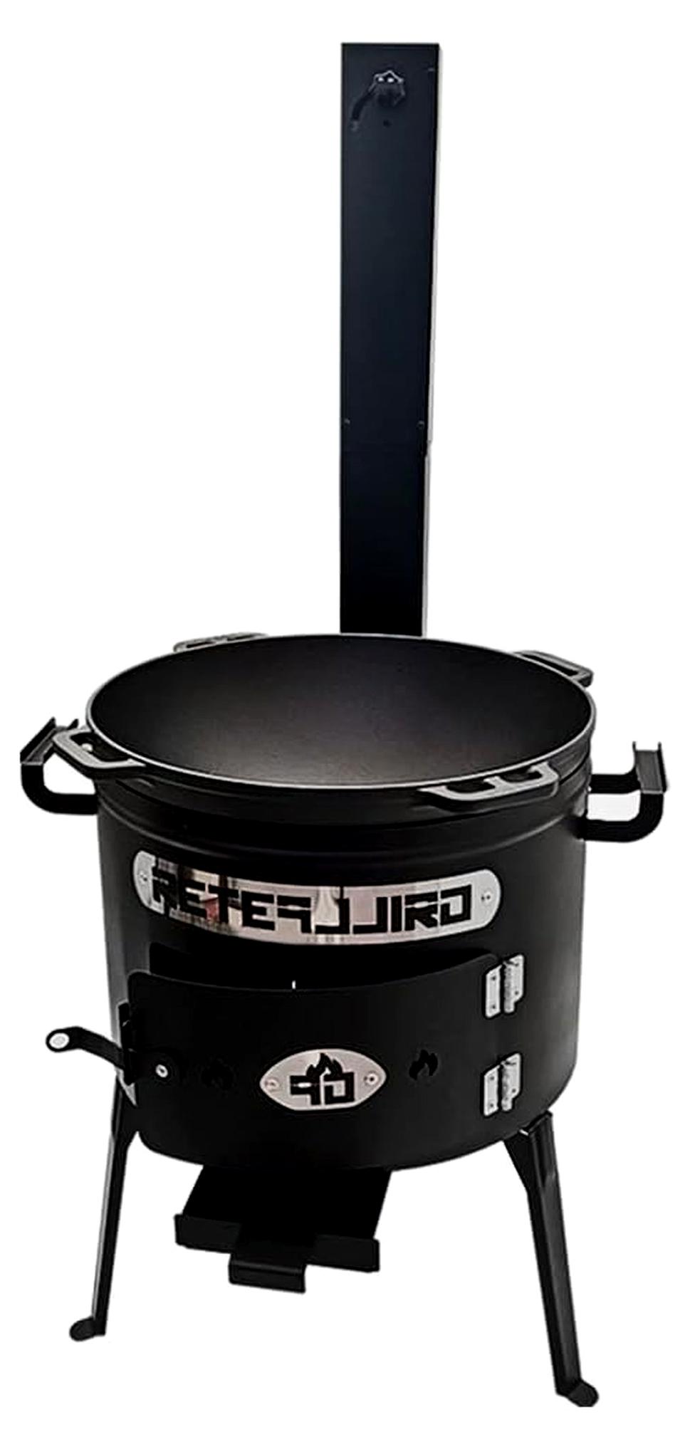 Utschak Set Asamat mit Kamin Kazan 15 Liter aus Gusseisen mit Grilldeckel
