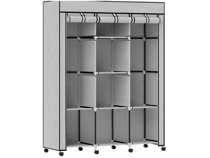 Armoire en tissu – penderie souple grise – 8 étagères 2 tringles 125 x 43 x 162 5 cm