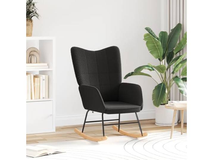 HEFZGDB Schaukelstuhl Schwarz Moderner Relaxsessel aus Wollähnlichem Stoff mit Polsterung und Metallrahmen für Wohnzimmer Entspannung Komfort