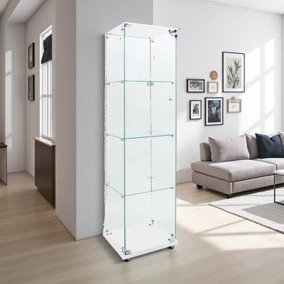 ZWYO HOSIMU "65""H Tempered Glass Display Cabinet, Wine & Storage Cabinet with Bluetooth LED Light Strip, Door Lock, Casters for Living Room"
