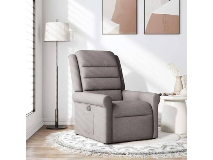 Sessel, manuell, Stoff, Taupe, mit Fußstütze und Seitentasche Stabiler Metallholzrahmen, 135-Grad-Neigung, gepolsterte Armlehnen, atmungsaktiver Stoff, täglicher Gebrauch