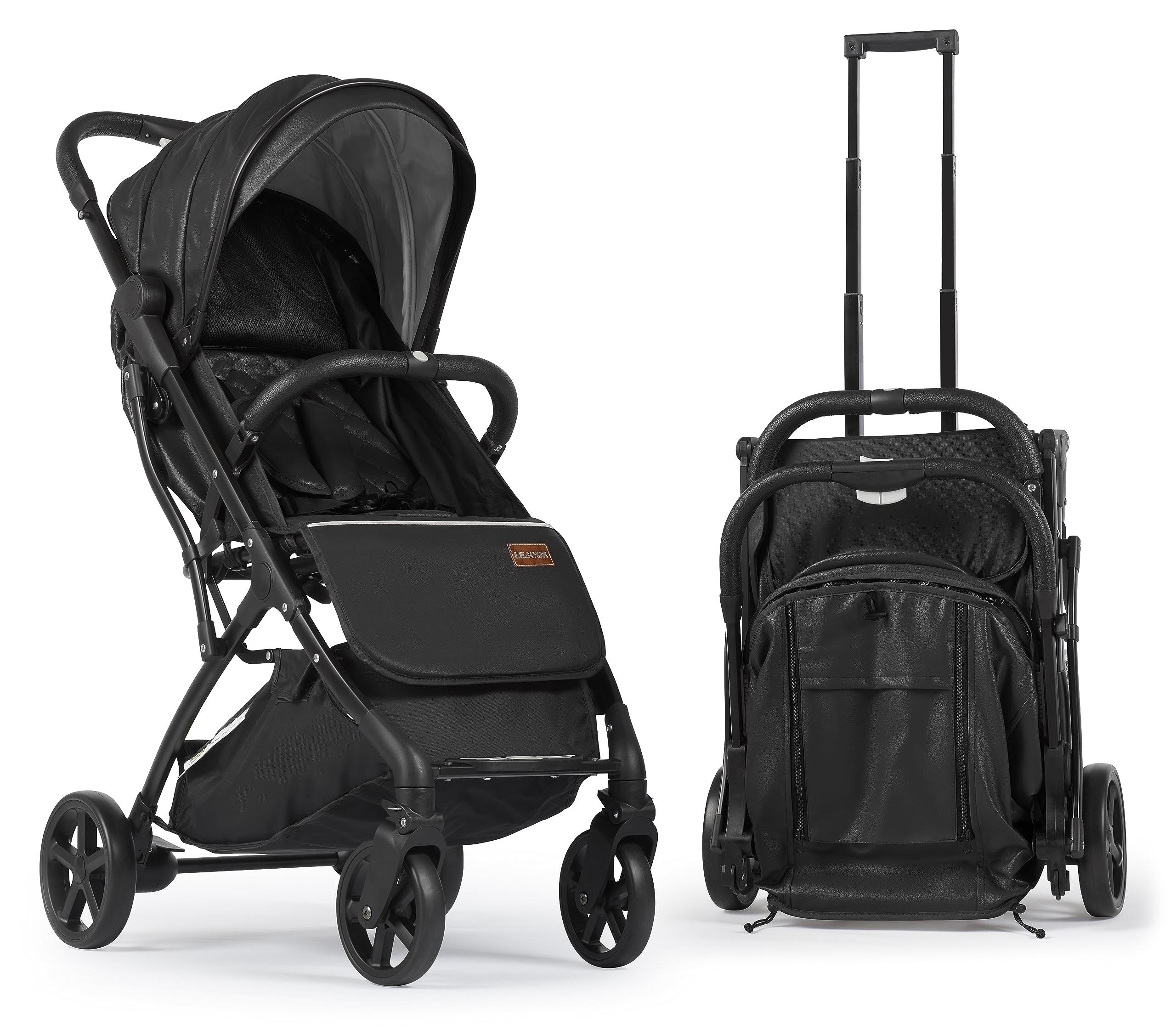 Kinderwagen Buggy Reisebuggy - Leichte Klappbuggy - 5-Punkt-Gurt - Schwarzes Leder - Einhändig faltbar