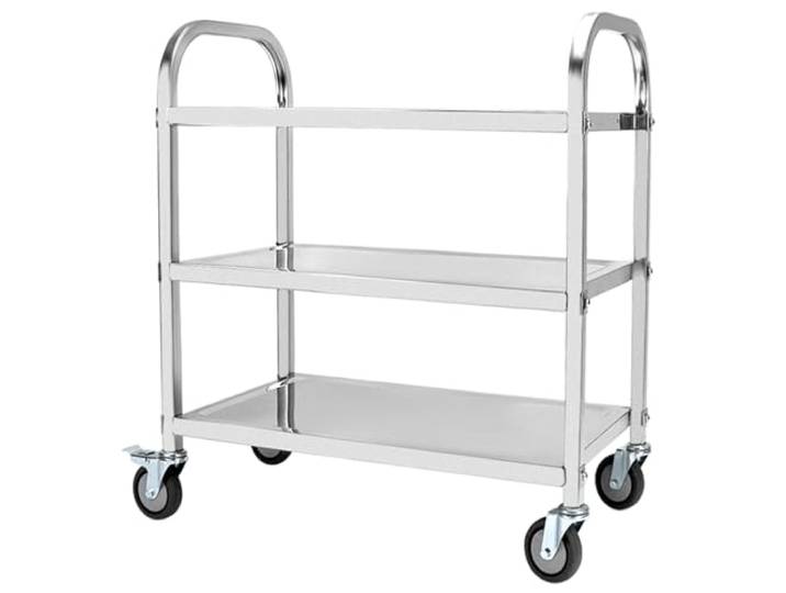 QWORK® 3-Etagen Edelstahl Servierwagen Teewagen Reinigungswagen - 95 x 50 x 95 cm - Leise Räder mit Bremsen