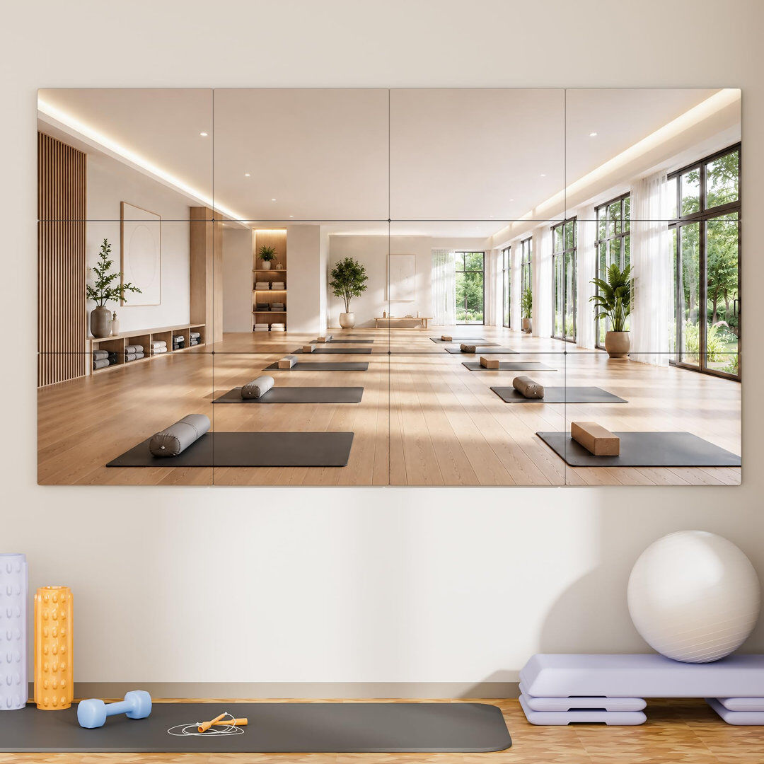 17 Stories Gym Mirror Tiles, Self-Adhesive Wall Mirrors 5mm Tempered Glass, Frameless Workout Mirrors for Home Gym 35cmx29cm