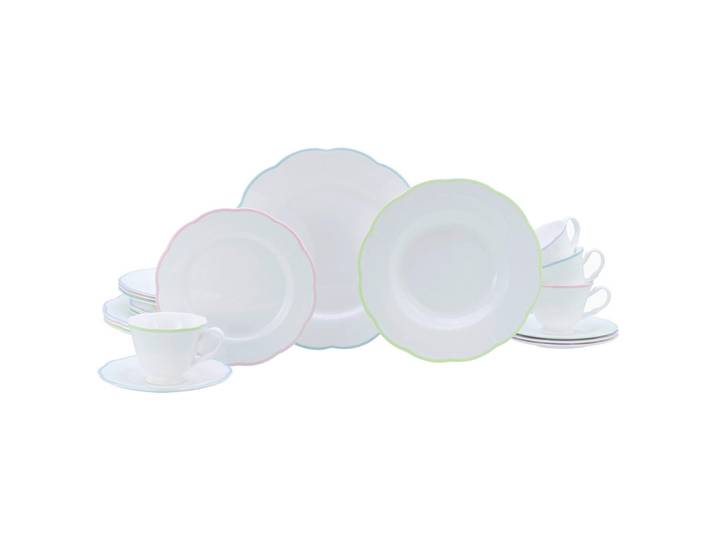Creatable Kombiservice Florine Bunt, Lila, Weiß, Hellblau, Hellrosa, Limette, Keramik, 20-teilig, 160 ml,160 ml, stapelbar, Essen & Trinken, Geschirr, Geschirr-Sets, Kombiservice