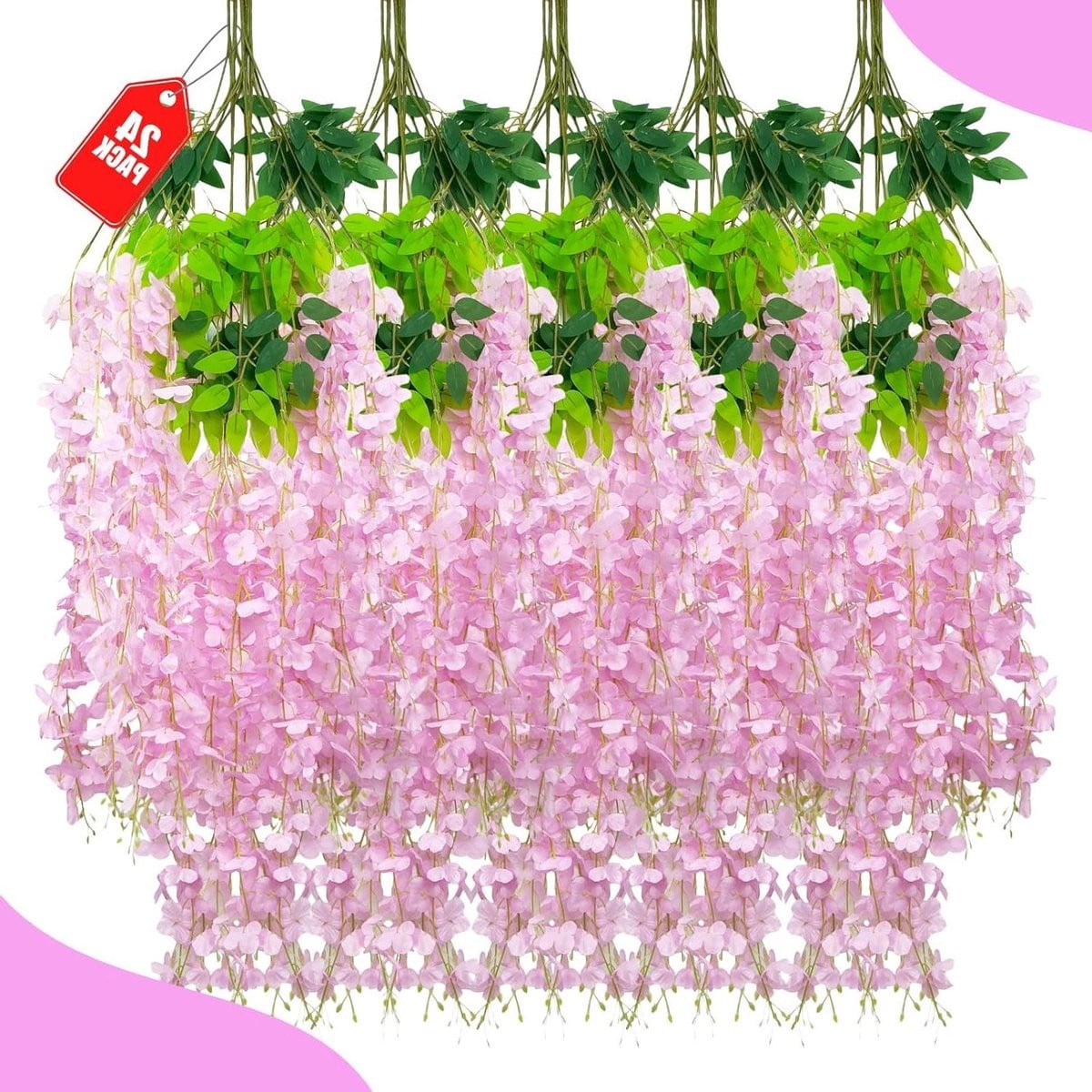 Roze Hangende Blauweregen Bloemen Slinger - 24 Stuks - 114 cm - Realistische Kunstbloemen voor Feestelijke Decoratie