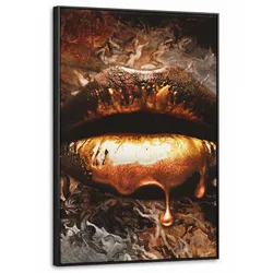 LEINWAND Bilder mit Rahmen - Gold - Lippen - Kunst - Gold - Luxus - Abstrakt - 60x90