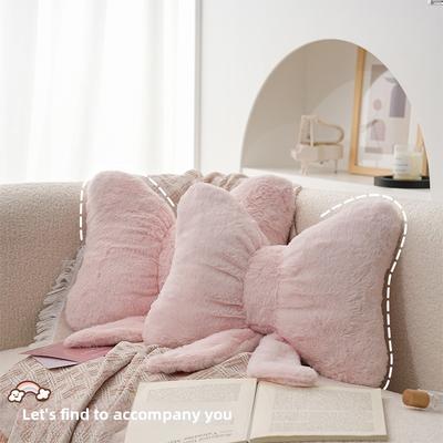 Lush Living Finds Rabbit Fur Comfortable Car Seat Cushion, Pink Bow Ribbon Couch Pillow white