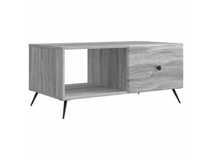 LASWWQMRF Couchtisch Graues Sonoma 90x50x40 cm Wohnzimmertisch Kompakter Sofatisch für Wohnzimmer mit 2 offenen Fächern, edlen Metallknöpfen und stabilen Beinen.