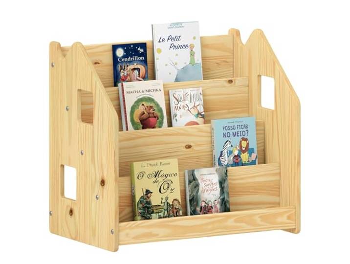 IDIMEX Bücherregal Bruno 4 Fächer aus Massivholz - Natur Montessori Bücherregal für Kinderzimmer, Stabil und sicher mit abgerundeten Ecken, Kinderzimmeraufbewahrung