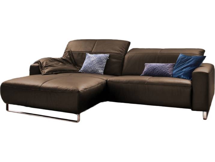 KAWOLA Sofa YORK Leder Life-line hasel Rec links Fuß Metall Chrom matt