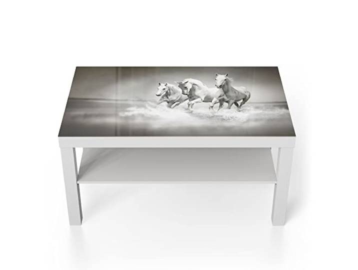 DEQORI Glastisch weiß groß 90x50 cm Motiv Weiße Araber im Wasser ausgefallener Beistelltisch aus Glas Hochglanz Couchtisch fürs Wohnzimmer moderner Couch Tisch mit Design