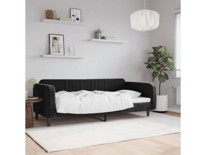 YUOTYRKTEJRSG Samtbezogenes 2 in 1 Schlafsofa Gästebett Schwarz 90x200 cm Tagesbett Schwarz 90x200 cm Samt Schlafsofa mit Metallgestell 2-in-1 Tagescouch für Wohnzimmer Gästebett