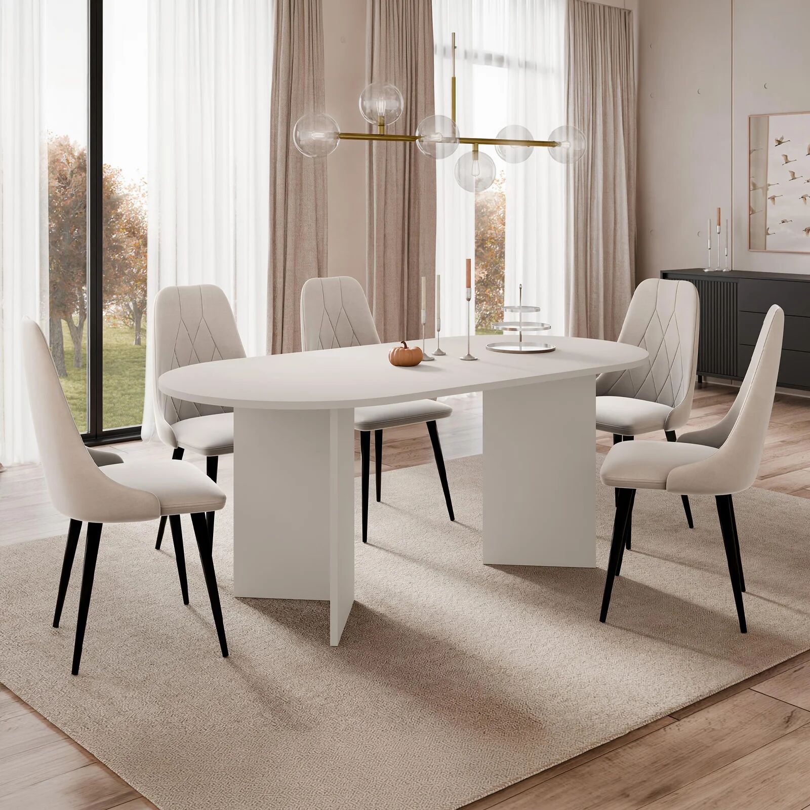 garneroarredamenti Tavolo da pranzo 185x90cm ovale beige cashmere Elden