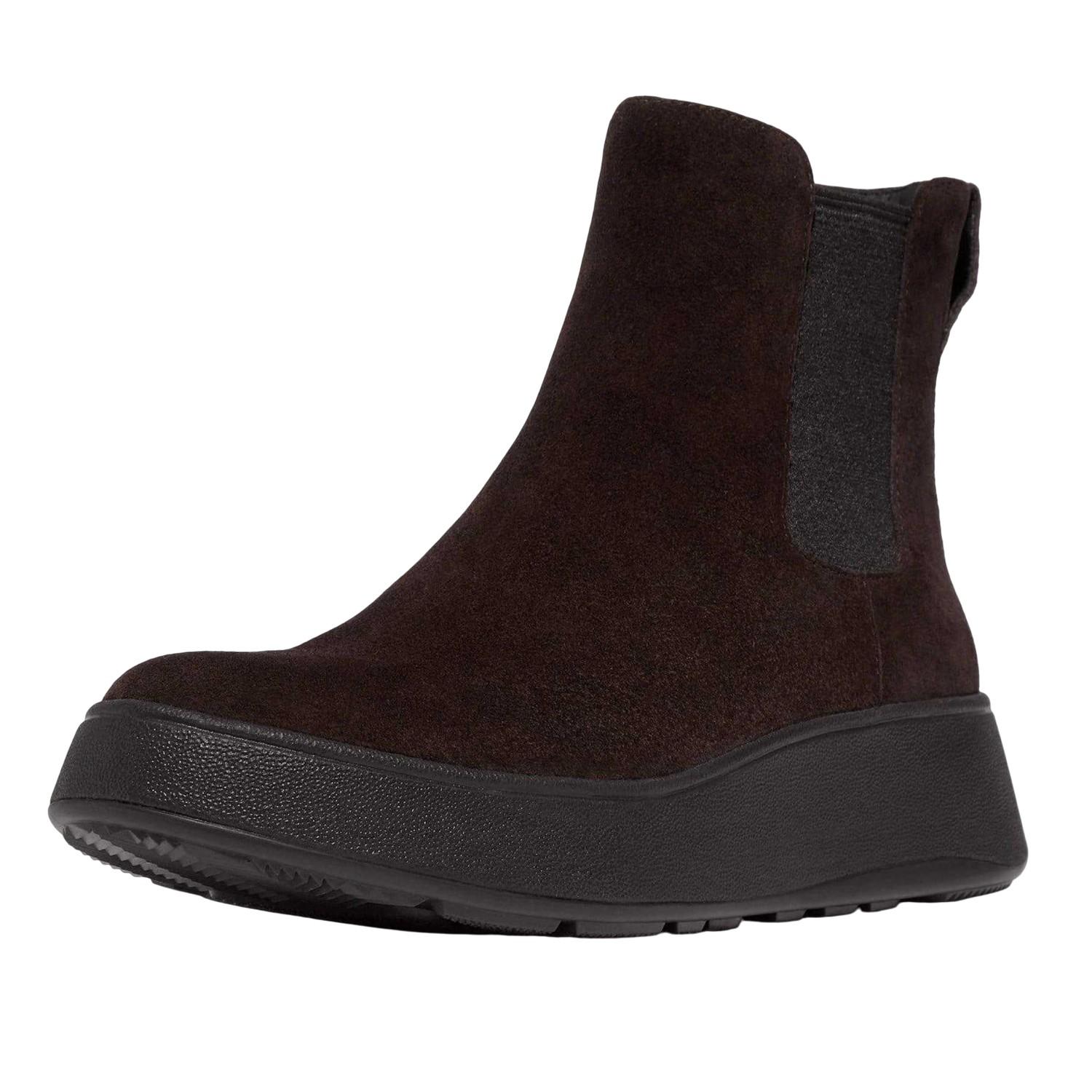 Fit Flop - "F-Mode" Stiefeletten für Damen, Wildleder, flach geformter Absatz (Braun)