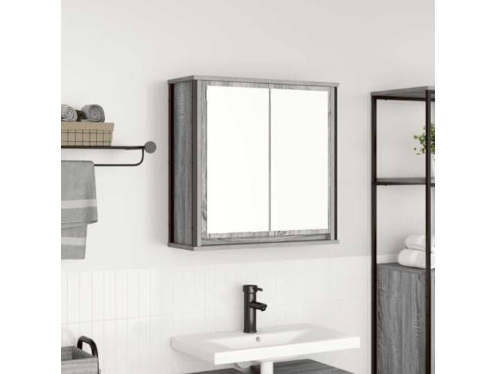 Grauer Bad-Wandschrank Sonoma mit Spiegel 60x21x60 cm – Elegantes Badezimmer Möbelstück mit integriertem Spiegel und flexiblen Aufbewahrungsfächern für optimale Organisation,