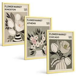 BILDER SET 3er Set - 40x60 cm Goldrahmen - Retro-Blumenarrangements