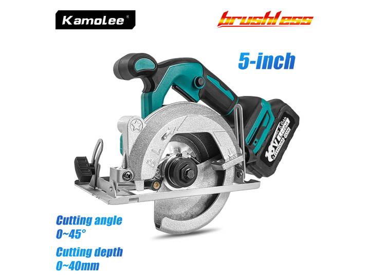 Kamolee scie circulaire électrique 5 pouces 1000W, découpe multifonctionnelle portative de bois/métal, adaptée à la batterie 18v/21V