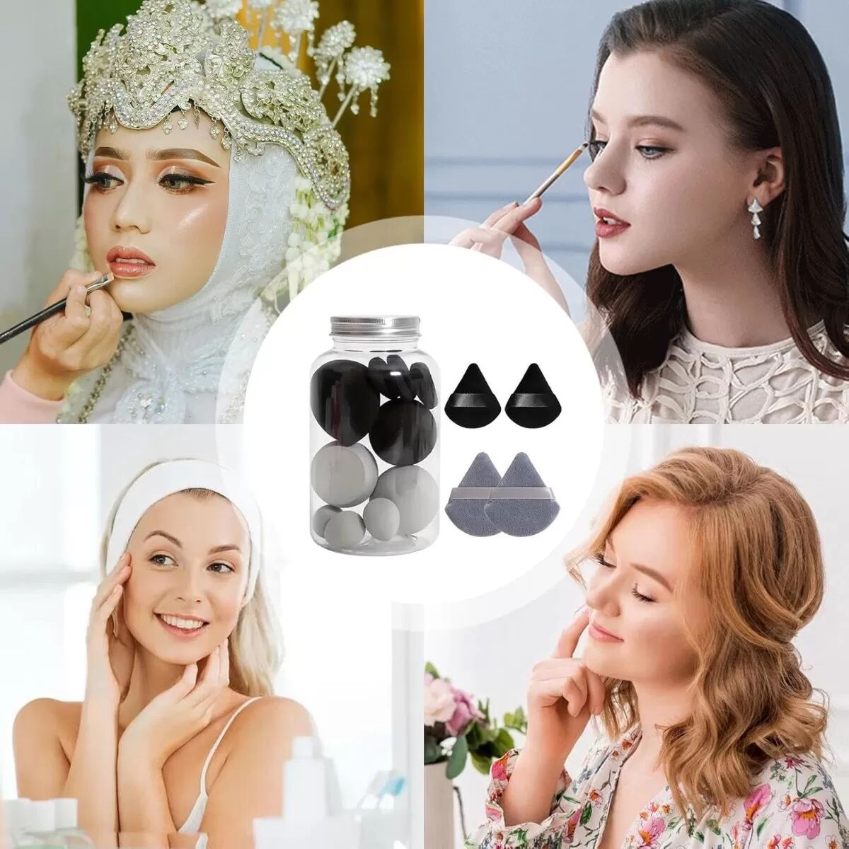 INF Ensemble de 14 Éponges de Maquillage - Éponges de Mélange de Beauté Polyvalentes pour une Application Impeccable gris et noir