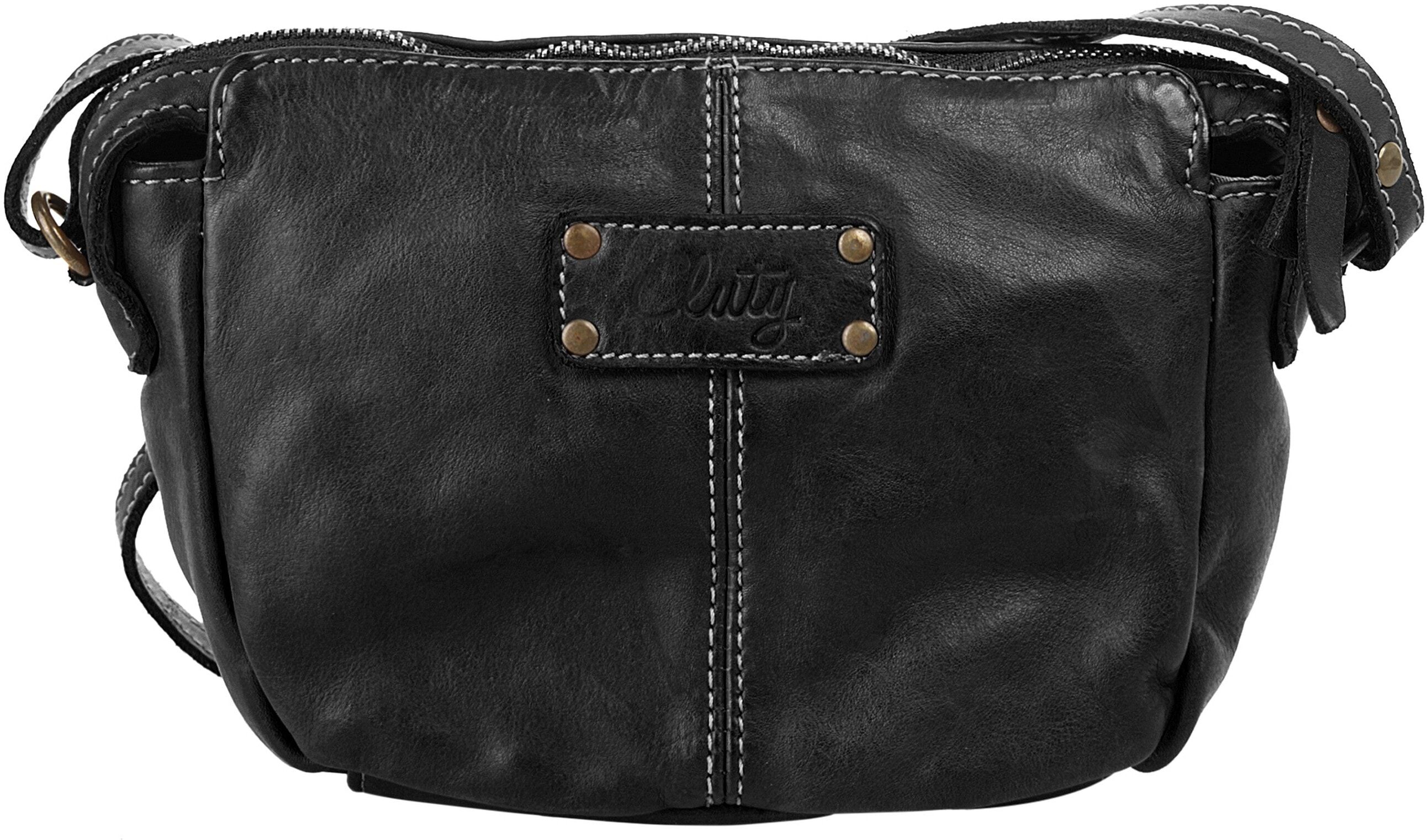 Umhängetasche CLUTY "CLUTY Damen echt Leder, Made in Italy", Damen, Gr. B/H/T: 24cm x 16cm x 10cm onesize, schwarz, Leder, Taschen Umhängetasche, echt Leder, Made in Italy schwarz B/H/T: 24cm x 16cm x 10cm onesize