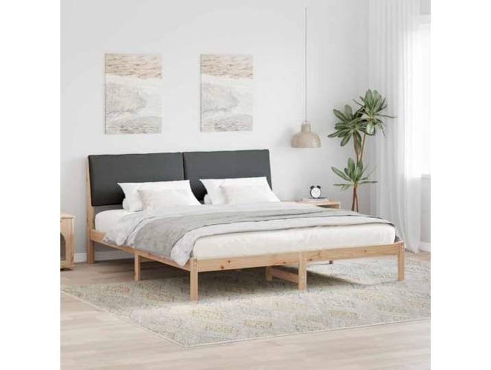 WDGJJFECNMUEHI Massivholz Kiefer modernes Design 200x200 cm Braun Bettgestell Massivholz Kiefer 200x200 cm Braun Dunkelgrau mit Polster Kopfteil und Lattenrost Stabil Stilvoll