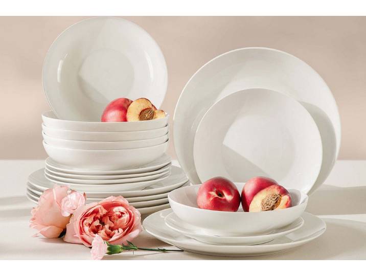 KONSIMO® Tafelservice AD BELLA Geschirrset, Hartporzellan, ecrufarben (18-tlg), 6 Personen, Porzellan, spülmaschinengeeignet, mikrowellengeeignet, zeitloses Design