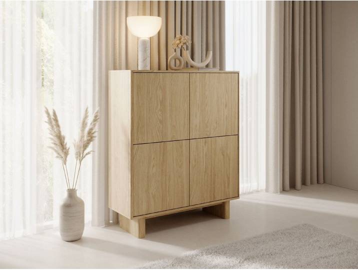Compleo Hochkommode mit 4 Türen, Natur Design, Wabi Sabi, Modern Wohnzimmer