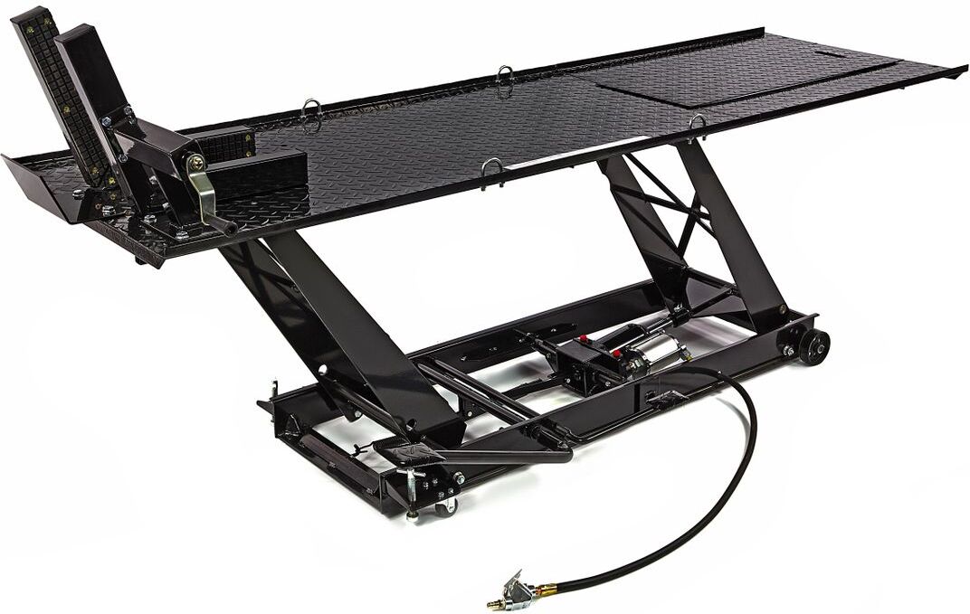 HBM Motorradhebebühne 220 x 67 cm, hydraulisch, pneumatisch, schwarz
