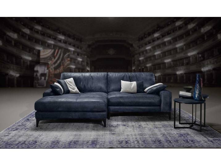 JVmoebel Ecksofa Elegantes Leder-Ecksofa in Blau mit Holzfüßen, Made in Europa