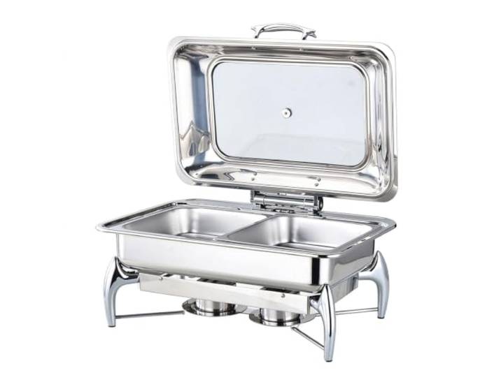 Hydraulischer Buffetheber mit Soft-Close-Deckel Chafing Dish aus Edelstahl und Glas for Hotel, Restaurant, Bankett(Rectangular)