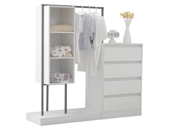 Stilvora Garderoben-Set in Weiß mit Kleiderstange und Schubladen für Schlafzimmer und Flur, B140/T40/H135 cm, Metall, 2 Fächer, Rechteckig,Rechteckig, 140x135x40 cm, Garderobe, Garderoben-Sets & Garderoben-Serien, Garderoben-Sets