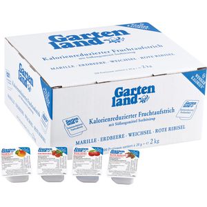 Gartenland Fruchtaufstrich Sortiment Kalorienreduziert, Mix, vegan, 35% Fruchtgehalt, Portionspackungen, je 20 g, 100 Stück