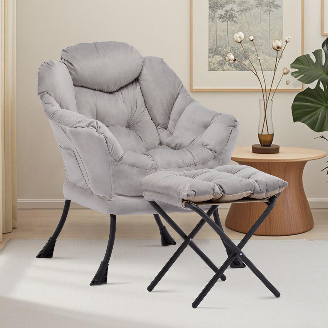 George Oliver Upholstered Armchair With Footstool Grey 96cm H X 81cm W X 73cm D
