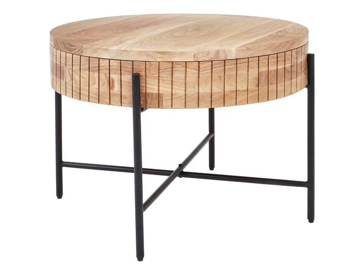 Carryhome Couchtisch, Schwarz, Akazie, Holz, Metall, Akazie, vollmassiv, Holz, rund, Rundrohr, 70x50x70 cm, einfacher Aufbau, Wohnzimmer, Wohnzimmertische, Couchtische, Couchtische Metall
