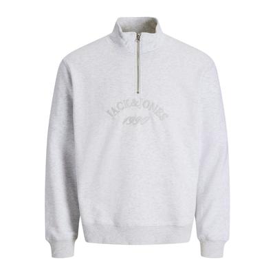 Sweater JACK & JONES "JORBLEECKER BRANDING SWEAT HIGH NECK BF", Herren, Gr. L, weiß (hellweiß detail:jj melange), angeraute Sweatware, Obermaterial: 70% Baumwolle, 30% Polyester, meliert, relaxed fit, Rippbündchen, Sweatshirts Sweater