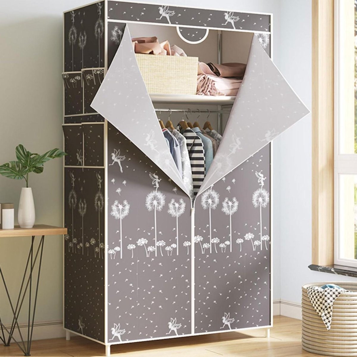 Merkloze kledingkast met ritssluiting en insectwerend textiel voor in de slaapkamer