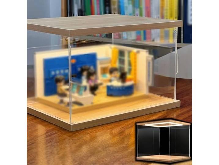 Xyrona Acryl Vitrine Klare Acryl-Vitrine mit LED-Beleuchtung, Aufbau-Box für Mehrere Sammlerstücke, Lange, Staubdichte Box mit Boden und Tür(L35xW50xH20cm/14x20x8)