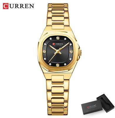 Fabled Fashion Studio Curren Gold Women Watch Diamond Accents Stainless Steel gold Black Box