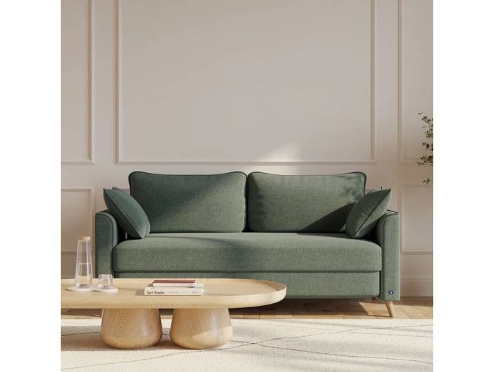BRUNO Schlafsofa 140cm in Grün Flow stabiles Massivholz & Boxspringkomfort