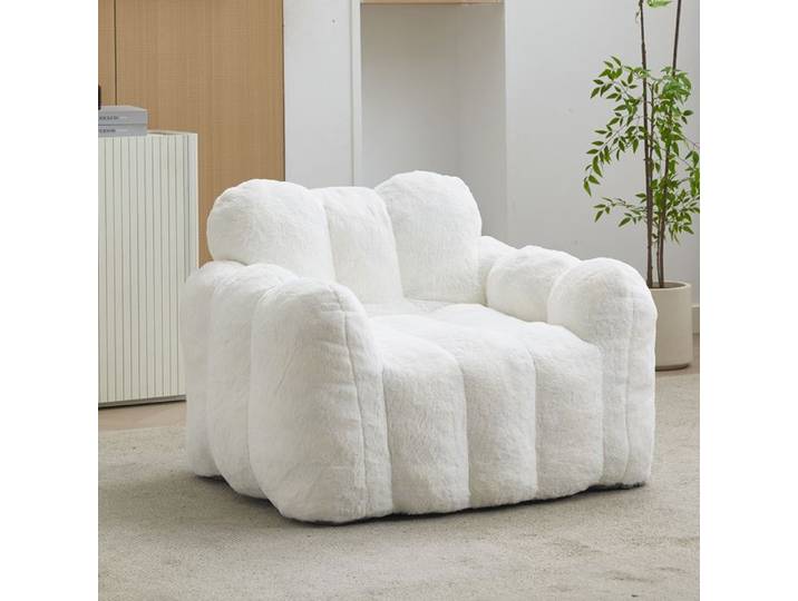 Fauteuil pouf 1 place petit canapé sans montage idéal salon chambre tissu peluche doux blanc