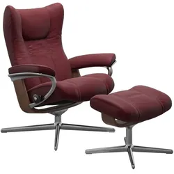Stressless Sessel mit Hocker Wing Cross Leder Rot Batick Bordeaux S (Small)
