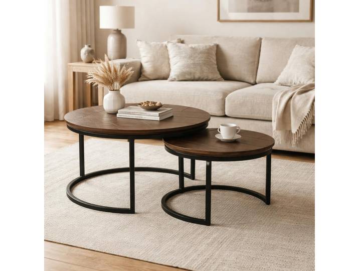Table Basse Gigogne Décor Parquet Foncé (lot De 2) Lexton